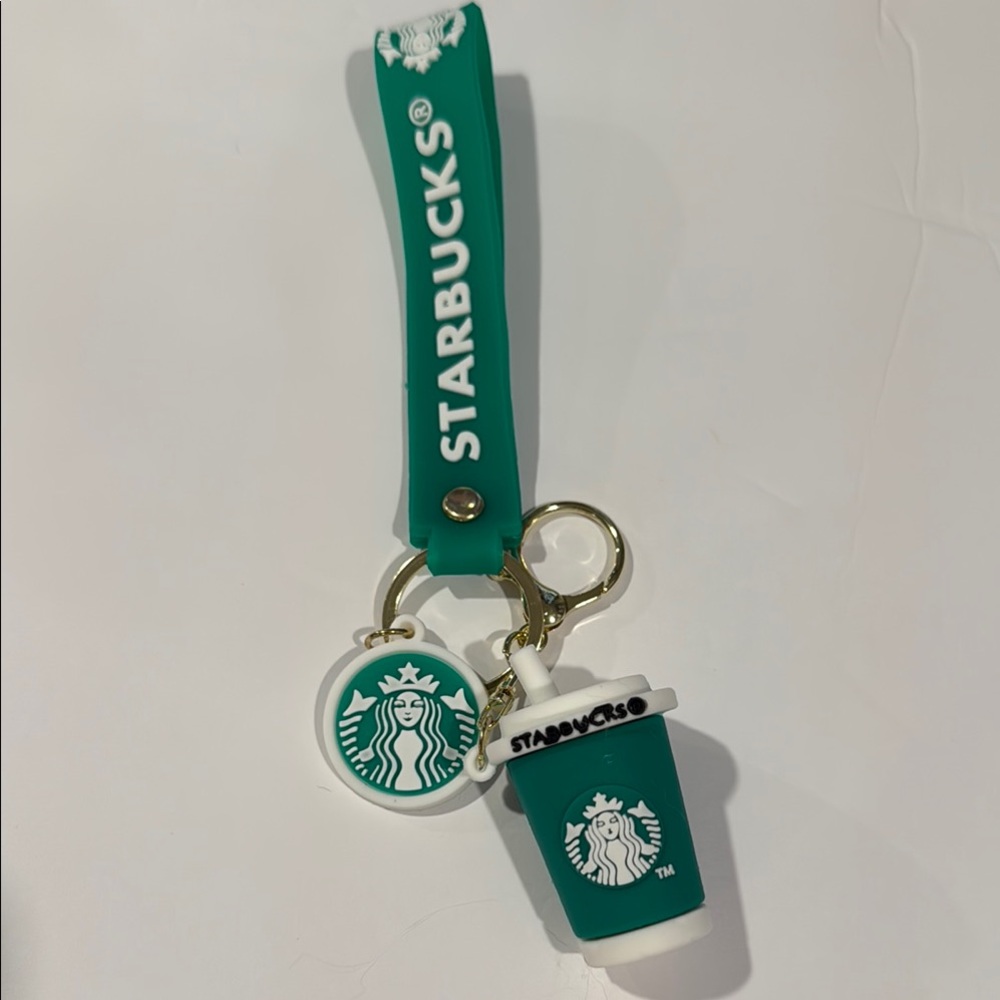 Starbucks Green and White Keychain with Cup Charm